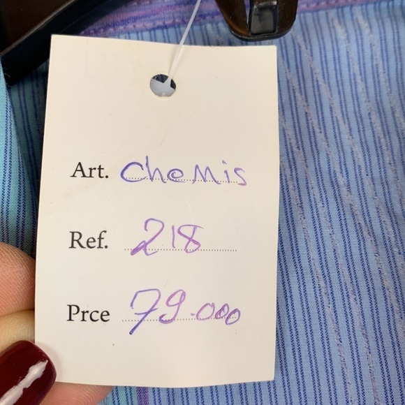 NWT Guanto stretchy sporty cotton blend short sleeve shirt lavender blue stripe - Picture 7 of 9